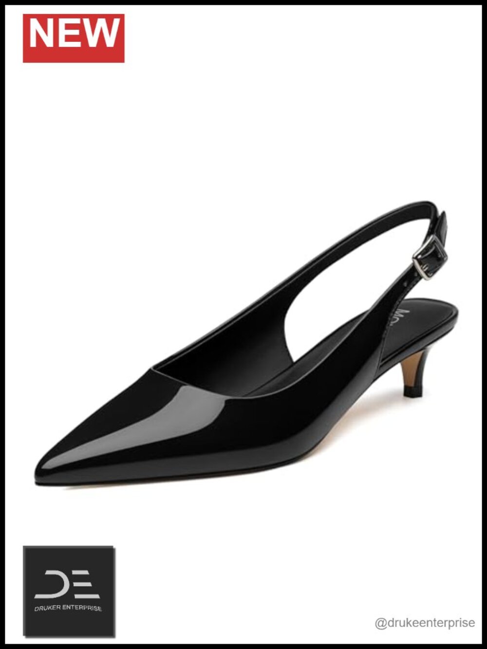 Women's Slingback Kitten Heels Pointed Closed Toe Patent Leather Low Heel Pumps